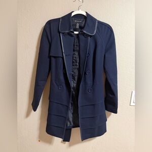 INC Navy Trench Coat Jacket Belted Double Breasted Size S